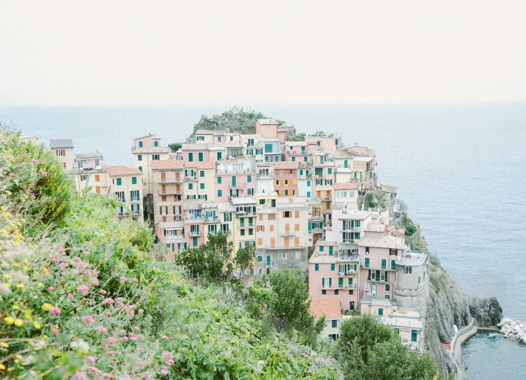 Colorful cliffside homes in Cinque Terre overlooking the sea.