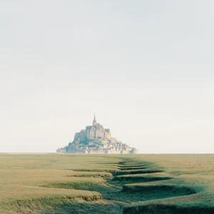 Mont-Saint-Michel in golden light – iconic France art print, European travel wall decor.