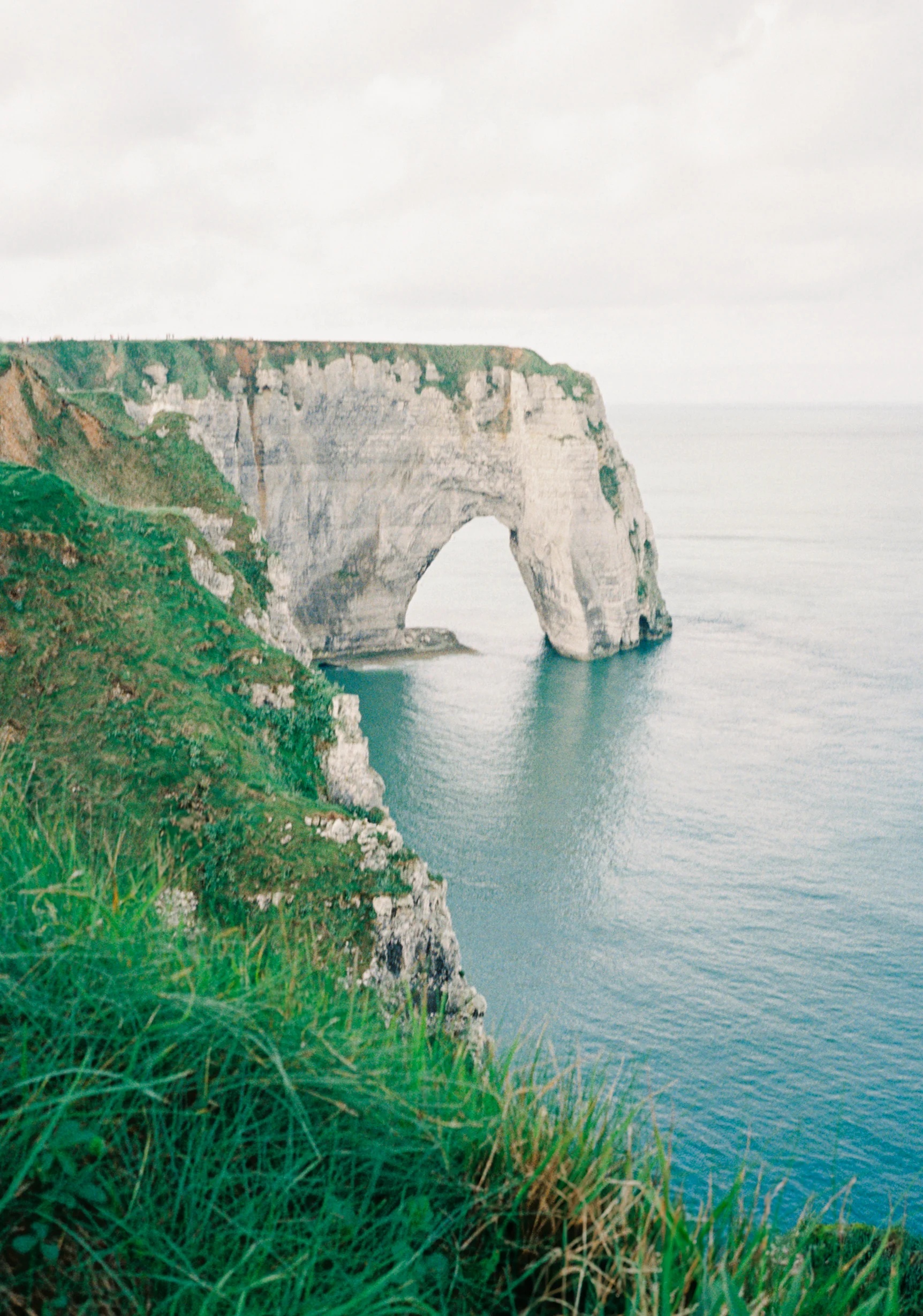 Dramatic white cliffs overlooking the sea.