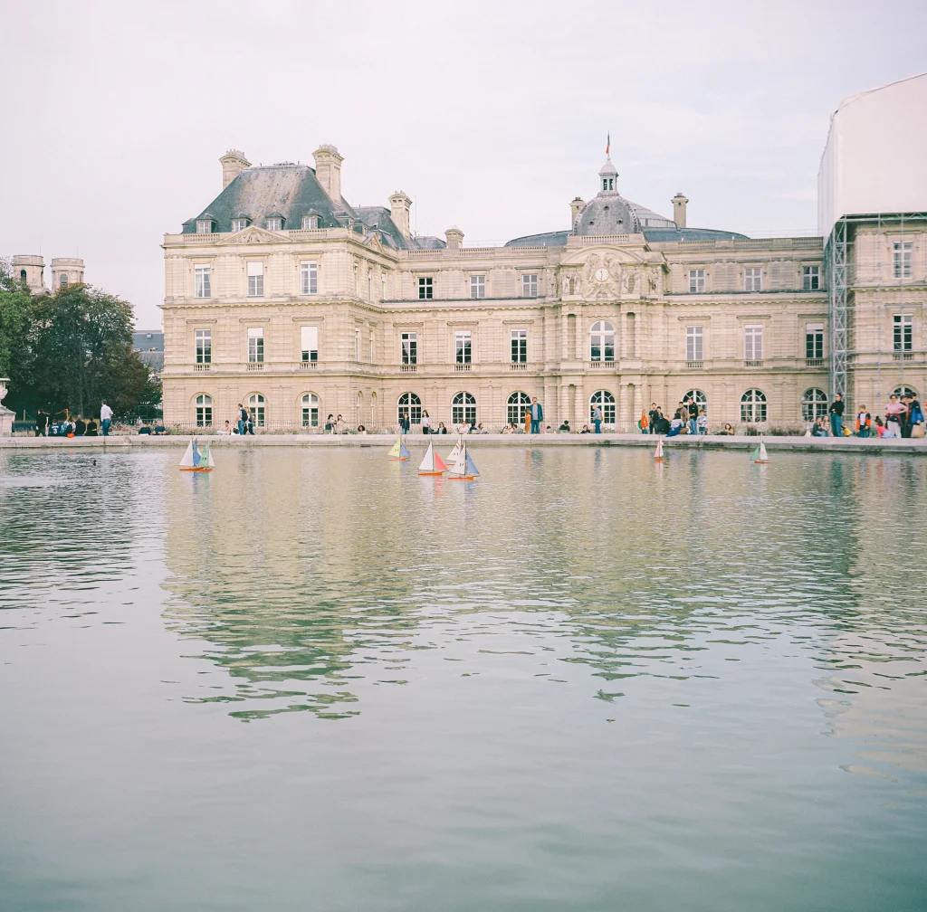 Luxembourg Palace reflected in water – Paris fine art print, elegant France wall decor.